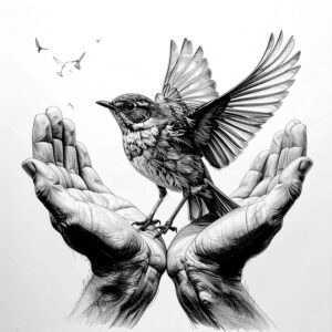 small bird in hands