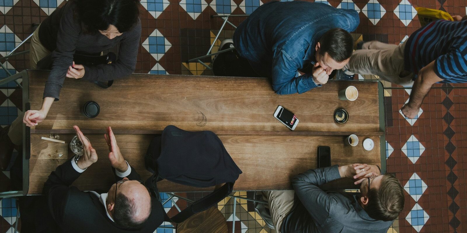 Overhead shot of informal meetings